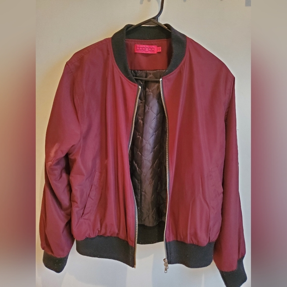 Woman Burgundy Bomber Jacket - Picture 1 of 4